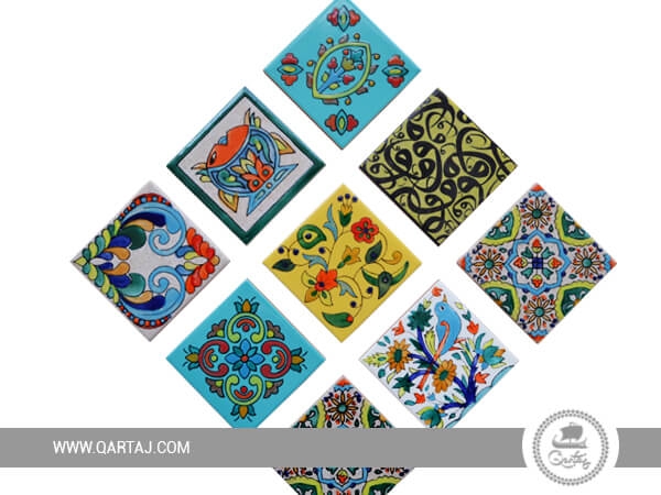 handpainted-tile-ceramic-handmade-coaster-pattern-lines-multicolored-geometric-floral