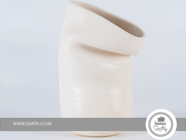 White Cylinders vase organic shape, Wax-rubbed terracotta