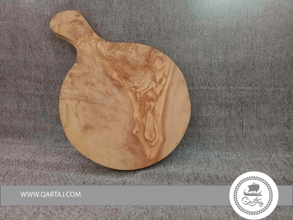 olive wood round cutting cheese board with handle
