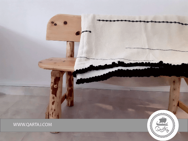 Black and White Wool "Batania", Blanket, Bedspread