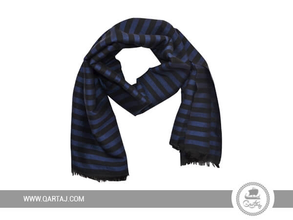Blue And Black Striped Scarf For Men.
