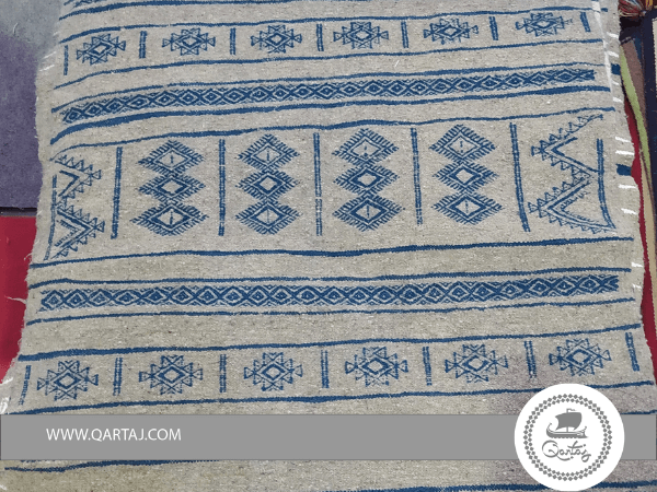 Blue Amazigh Berber Pattern Grey Base Rug