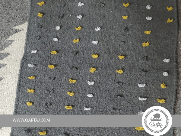 Grey Rug with colorful pompoms 