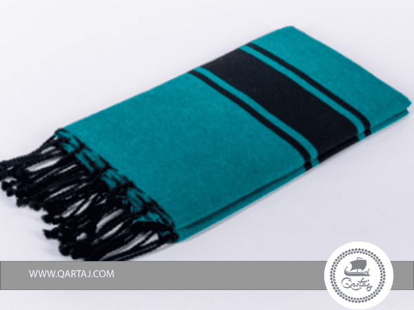 Classic Band Fouta with Black Fringes, Blue Fouta