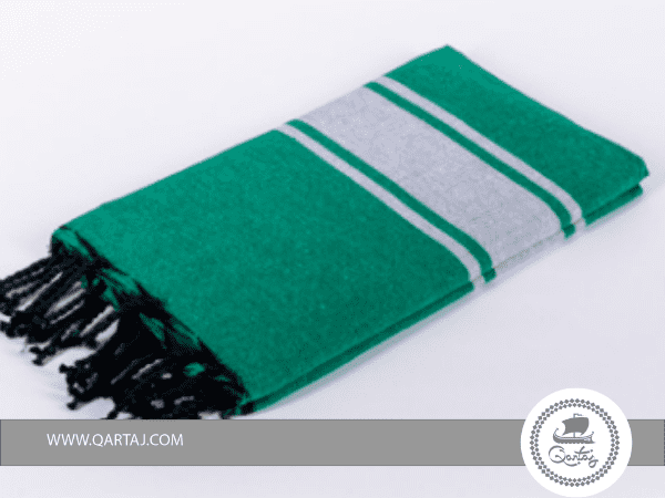 Classic Band Fouta with Black Fringes, Green Fouta
