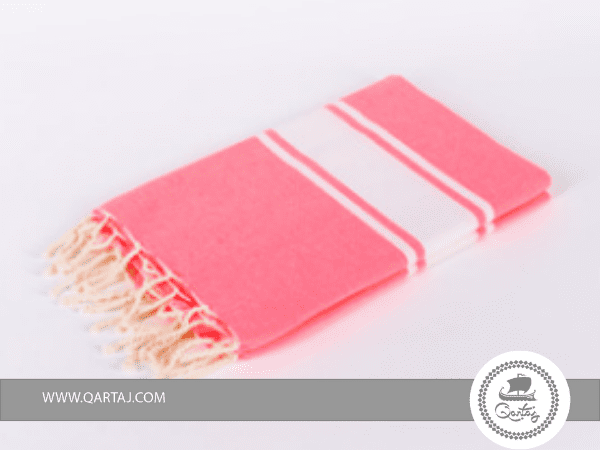  Classic Band Fouta with Ecru Fringes, Pink Fouta