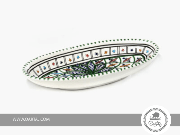Handmade Green Ceramic Oval Plate
