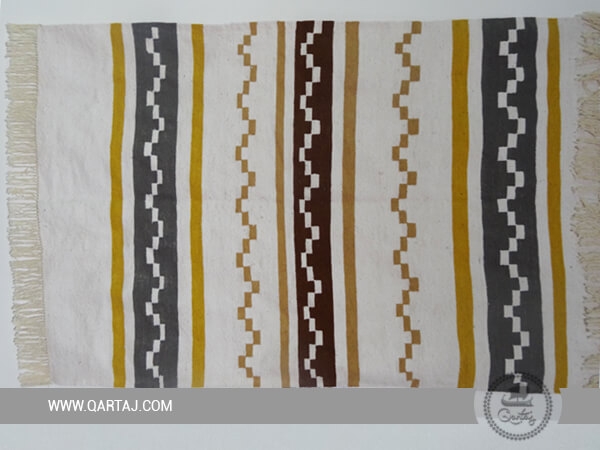 Hand-Woven Kilim , Geometric Patterns, Handmade Tunisian Rug
