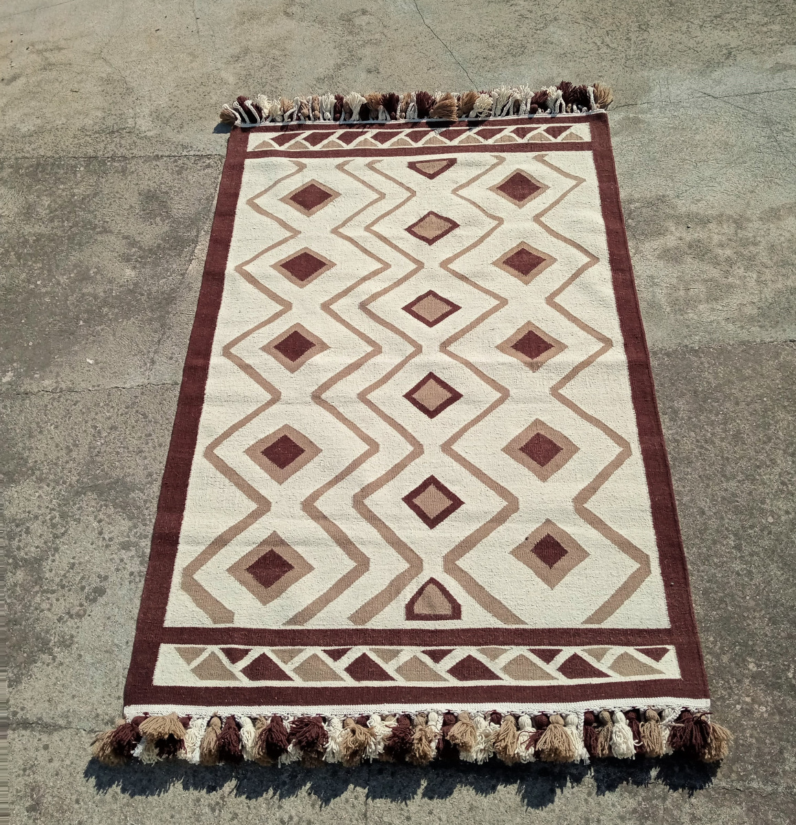 Amazigh Berber Geometric Kilim Rug Brown And Beige, Handmade Rug Tunisian
