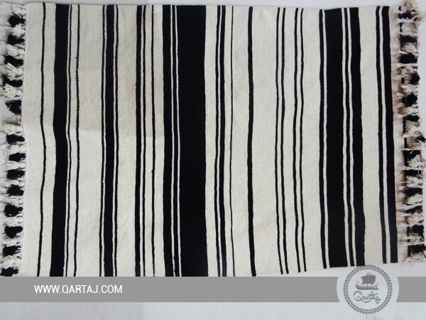 Black And White Striped Kilim Rug, Handmade Tunisian Rug
