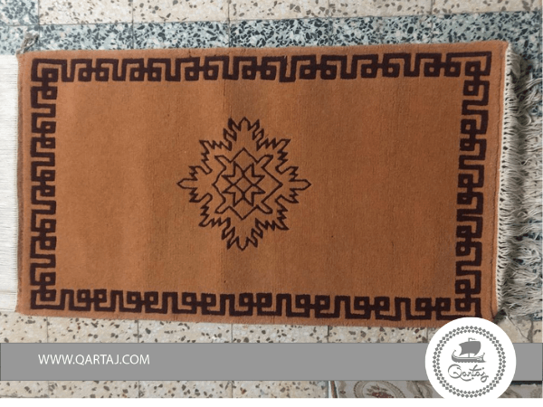 Black Geometric Flower Pattern Brown Base Rug, Handmade Tunisian Rug
