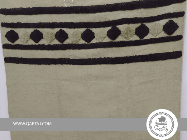 Black Stripes And Pompoms Grey Base Rug, Handmade Tunisian Rug
