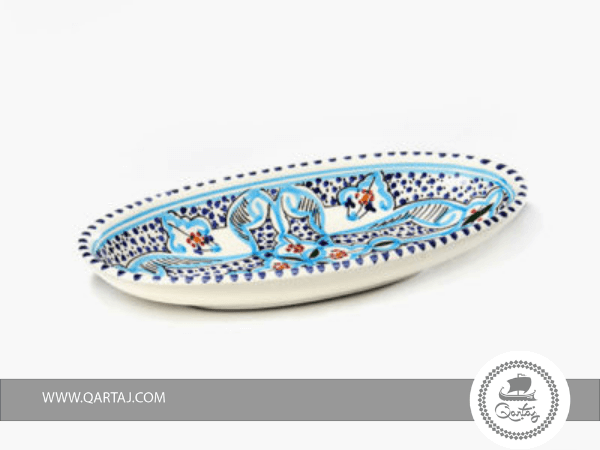 Handmade Blue Ceramic Oval Plate
