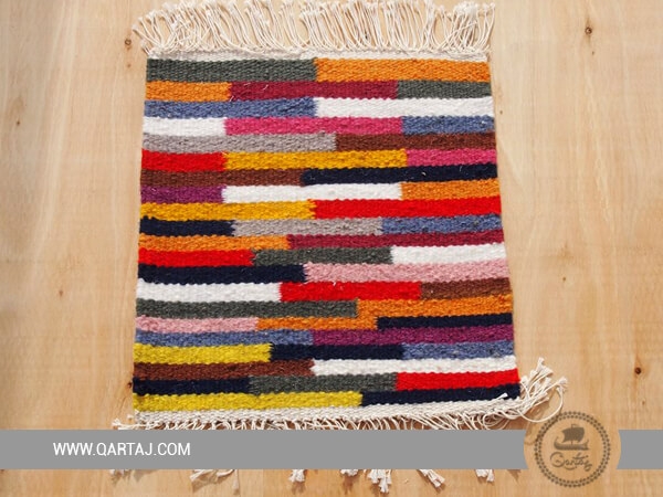 Colorful Striped Carpet Sample, Handmade Tunisian Rug
