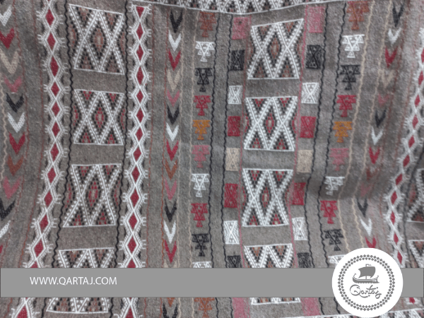 Handmade Decorated Berber Gray Kilim, Tunisian Rug
