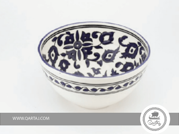 Handmade Floral Blue & White Ceramic Bowl
