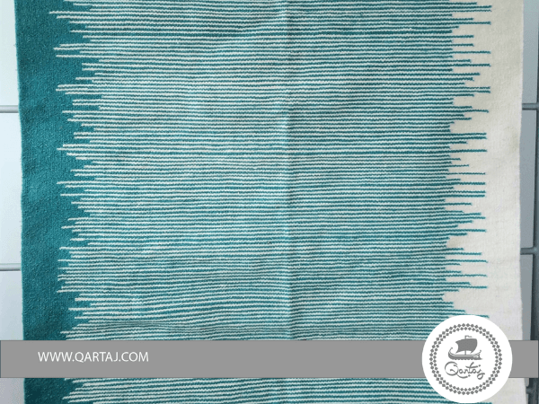 Modern Waves Design Kilim Area Rug Turquoise And White, Handmade Tunisian Rug
