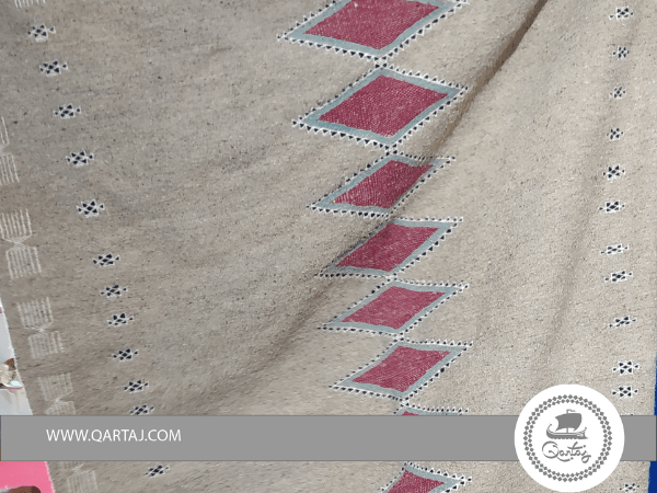 Pink Diamond Pattern Grey Base Rug, Handmade Tunisian Rug
