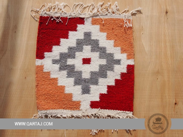 Red And Orange Berber Kesra Carpet Sample, Handmade Tunisian Rug
