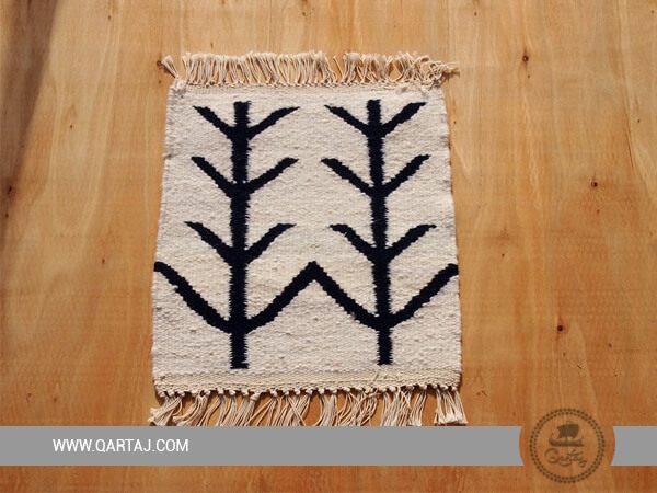 Sample White Carpet With A Black Berber Motif, Tunisian Handmade Rug
