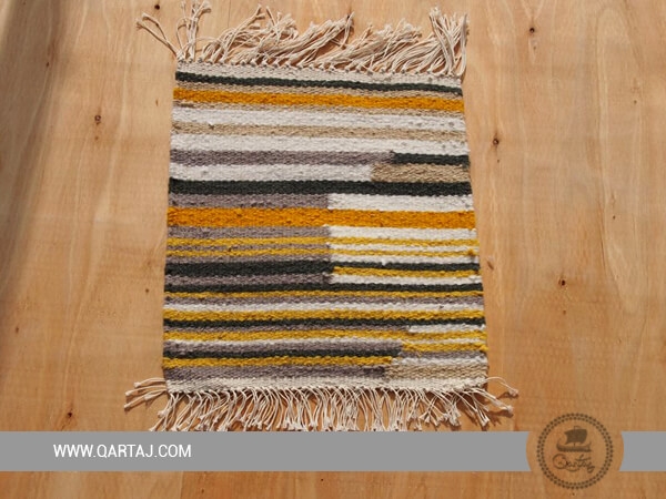Small Striped Carpet Handwoven By Women Artisans, Handmade Tunisian Rug
