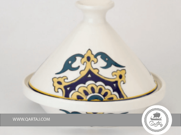 Handmade White, Yellow & Blue Ceramic Tajine
