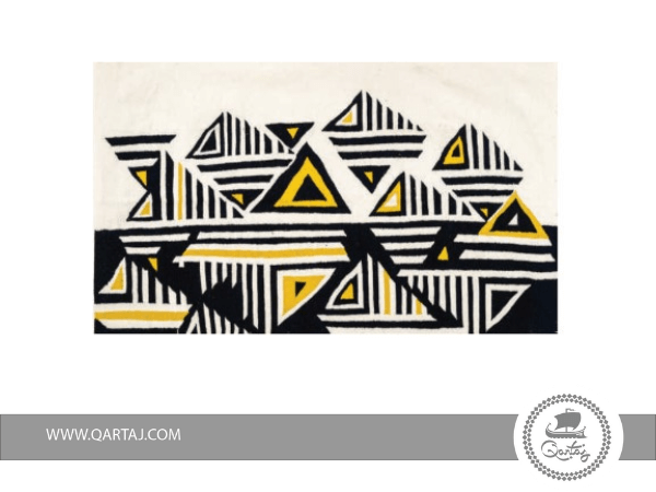 Handmade-white-yellow-black-Geometric-Rug