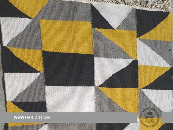 Yellow, Grey And White Handmade Carpet, Handmade Tunisian Rug
