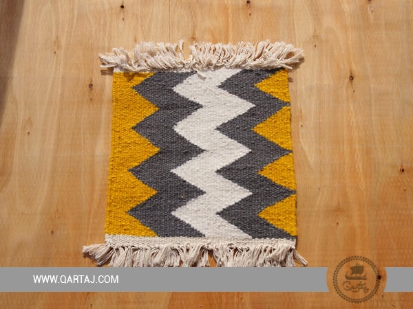 Yellow, White And Gray Zigzag Carpet, Handmade In Siliana, Handmade Tunisian Rug
