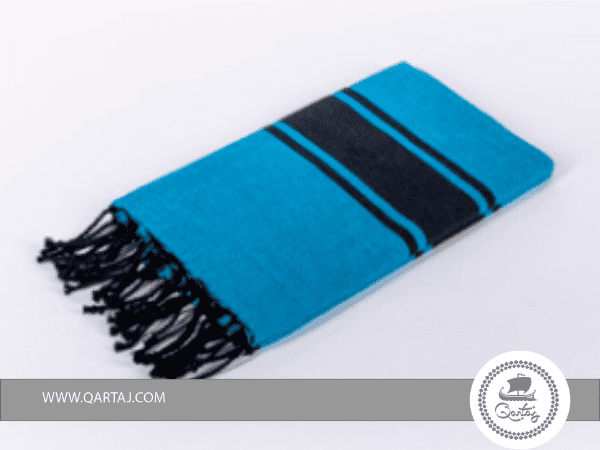  Handmade Classic Band Fouta with Black Fringes, Blue Fouta