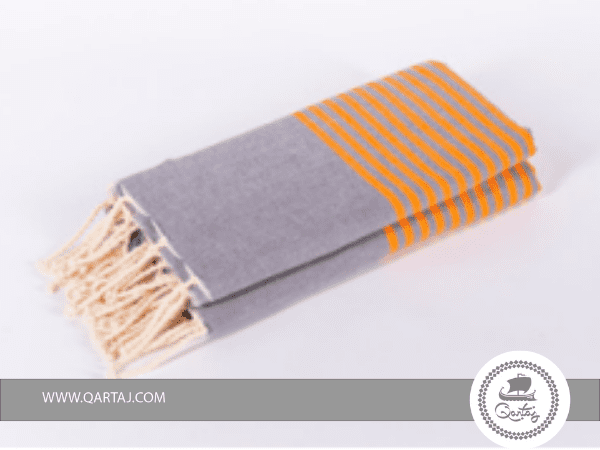 Handmade Fouta Arthur, Grey Fouta with Orange stripes