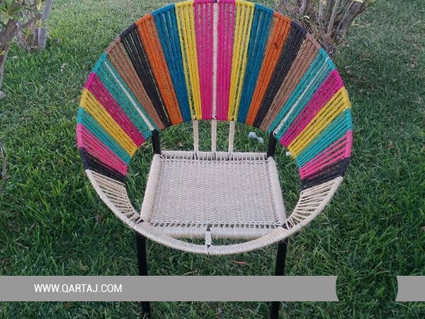 Handwoven Multi-Colored Hoop Chair,Vegetal Fiber
