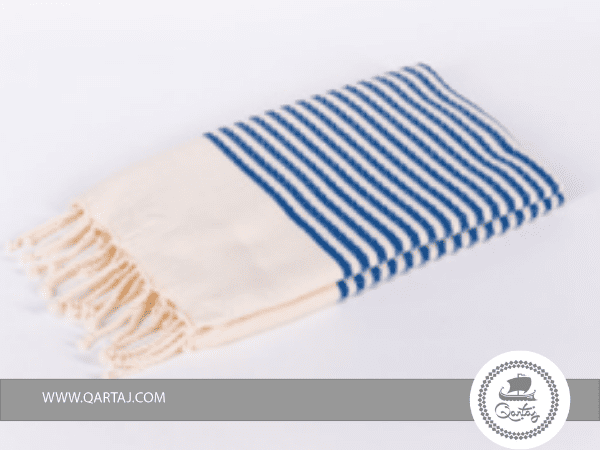 White fouta with blue stripes