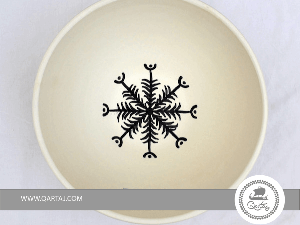 Large Ceramic Bowl, White & Black Pottery
