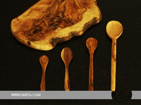 Olive Wood Cutting Board With Spoons