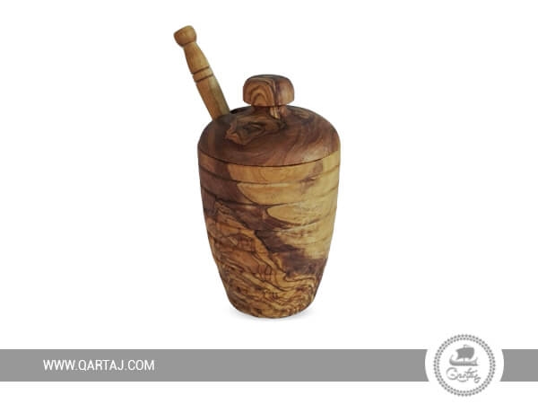 olive wood honey pot with honey dipper and lid handmade in tunisia fairtrade kitchenware gift set
