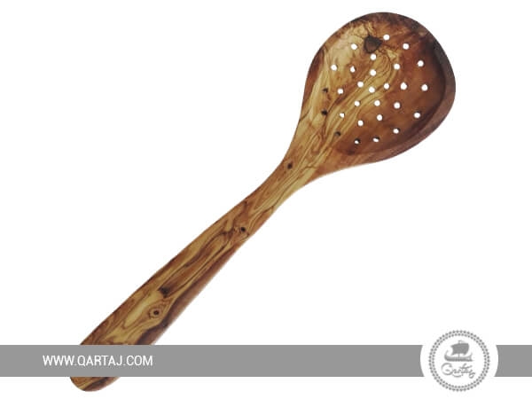 Olive Wood Slotted Frying Spoon
