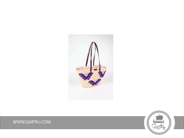 Palm-fiber-and-leather-bag-with-purple-color