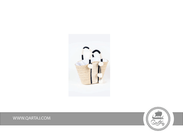 Palm-fiber-Artisanal-wool-tunisian-bag-Natural-black-and-white-color