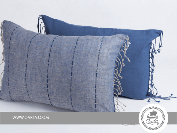 Pillows Blue covers 100% linen handwoven, ceramics and embroidery handmade