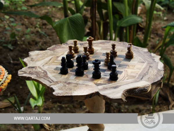 Olive Wood Rustic Chess Board Set with Resin Finish - Qartaj