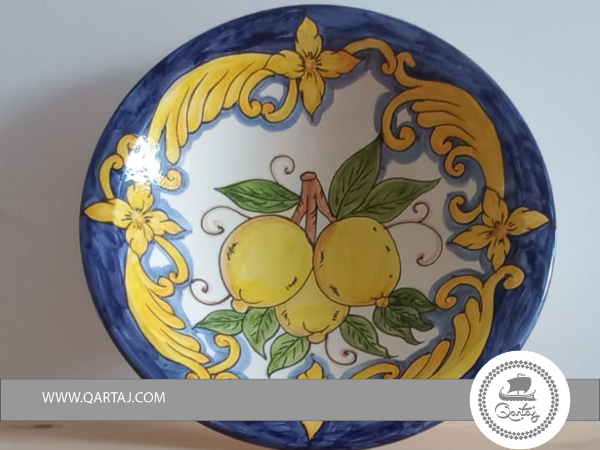 Kitchen Wall Decor  blue and yellow plate Nabeul Ceramics Handmade