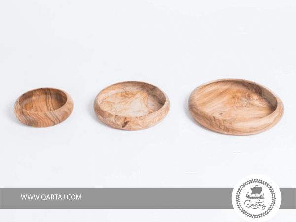 Set of Three olive wood plates, Handmade in Tunisia  
