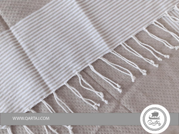 qartaj striped traditional beige fouta beach towel detail