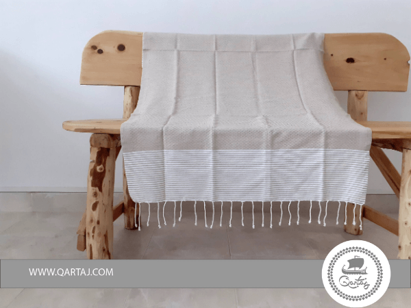 qartaj striped beige traditional fouta beach towel