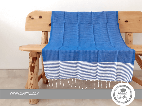 qartaj Striped Blue Traditional Hamam Fouta Beach Towel 