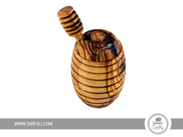 Qartaj-wholesale-olive-wood-honey-pot-and-dipper-set