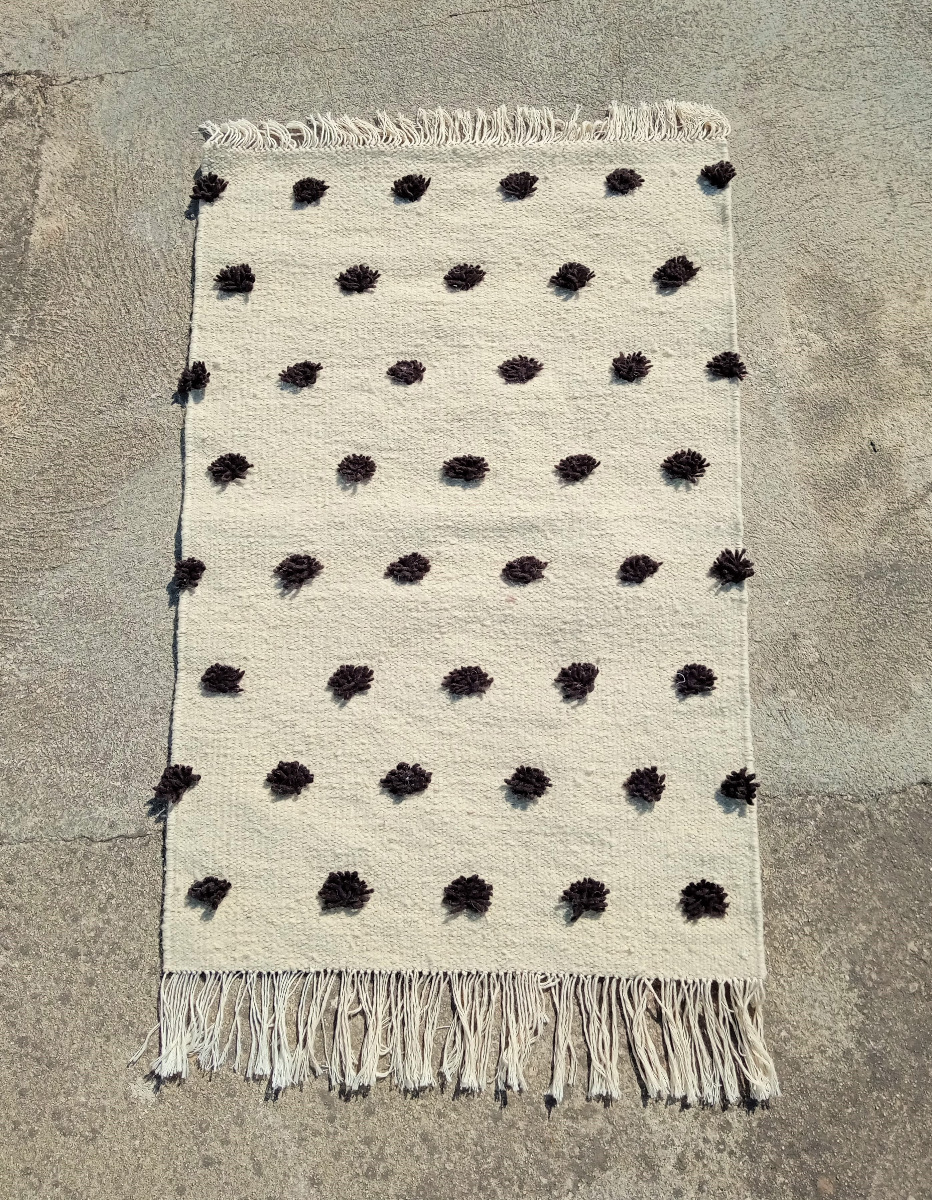 qartaj small white black pompom amazigh berber rug