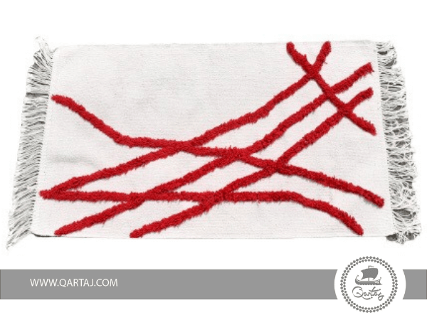 Amazigh Berber Kilim Rug Knotted Lines Red on White 