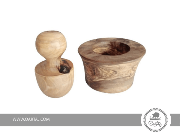 qartaj olive wood mortar and pestle mushroom design
